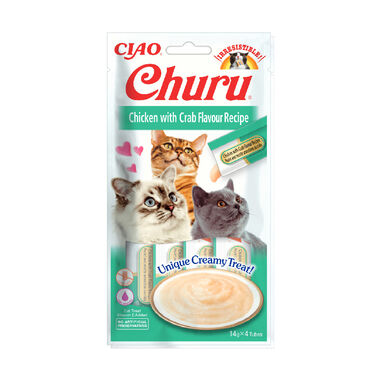 Churu Snack Cremoso de Frango e Caranguejo para gatos - Multipack 12